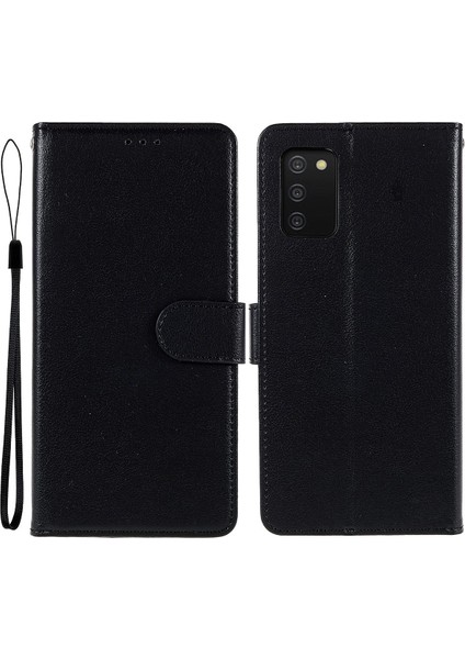 Samsung Galaxy A03S (164.2 x 75.9 x 9.1mm) Için Stand Telefon Kapağı, Landard-Black ile Flip Pu Deri Cüzdan Cep Telefonu Kılıfı (Yurt Dışından)