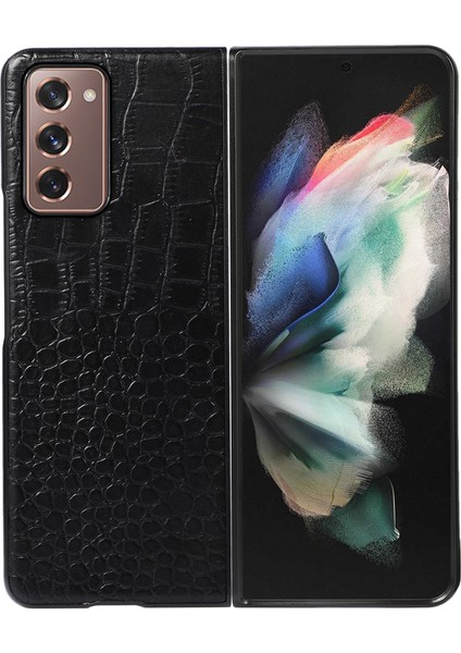 Samsung Galaxy Z Fold2 5g Için 180 Derecelik Katlanır Timsah Dokusu Orijinal Deri Telefon Kasası Kaplamalı Pc+Tpu Telefon Kasası Aksesuar-Black (Yurt Dışından)