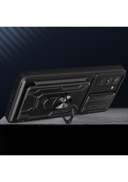 Kamera Slayt Kapağı Çıkarılabilir Kart Yuvası Tasarımı Pc+Tpu Hibrit Telefon Kılıfı Samsung Galaxy S21 Fe 5g-Beyaz (Yurt Dışından)