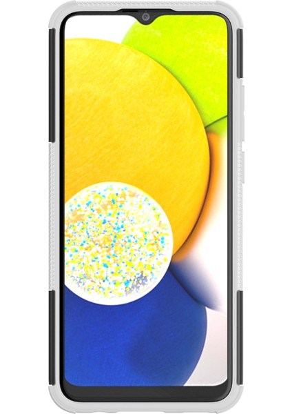 Samsung Galaxy A03 (166.5 x 75.98 x 9.14MM) (Ab Versiyonu) Kickstand Yumuşak Tpu+Sert Pc Şok Geçirmez Moda Lastik Dokusu Koruyucu Kasa-Beyaz (Yurt Dışından)