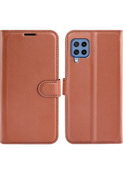 Düz Renkli Litchi Doku Çekçiye Dayanıklı Pu Deri Deri Stand Cüzdan Samsung Galaxy M22-BROWN Için Koruyucu Telefon Kapağı (Yurt Dışından)