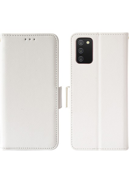 Samsung Galaxy A03S (166.5 x 75.98 x 9.14MM) Için Çift Manyetik Tokalar Damla Geçirmez Litchi Doku Pu Deri Cüzdan Kapağı Standı Cep Telefonu Kasa-Beyaz (Yurt Dışından)
