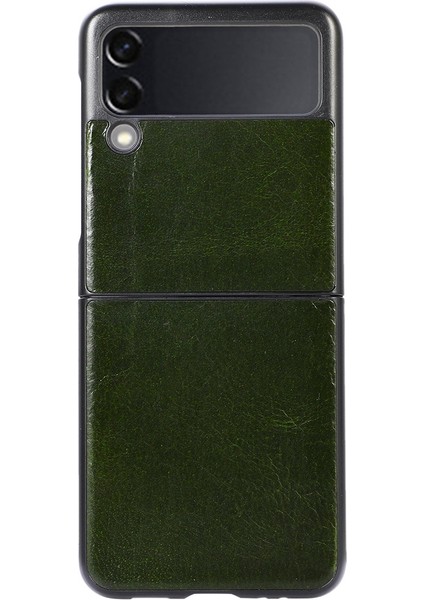 Samsung Galaxy Z Flip3 Için 5g Çılgın At Doku Katlama Koruyucu Kapak Orijinal Cowhide Deri Kaplamalı Telefon Vaka-Yeşil (Yurt Dışından)