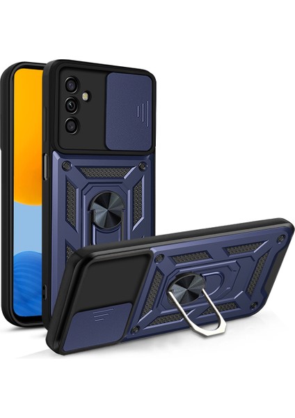 Samsung Galaxy M52 5g-Blue Için Iyi Korumalı Damla Geçirmez Kamera Kaydırağı Kapağı Halkası Tutucu Kickstand Tasarım Pc+Tpu Telefon Kapak Kılıfı (Yurt Dışından)
