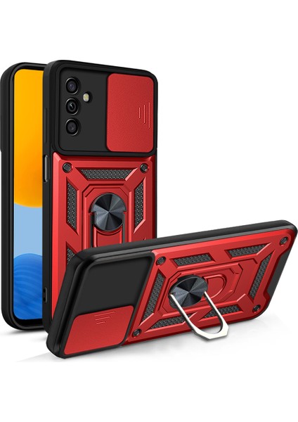 Iyi Korumalı Damla Geçirmez Kamera Slayt Kapağı Halka Tutucu Kickstand Tasarım Pc+Tpu Samsung Galaxy M52 5g-Kırmızı (Yurt Dışından)