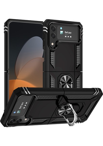 Samsung Galaxy Z Flip4 Için 5g Askeri Sınıf Koruma Telefon Kılıfı Tpu+Pc Kickstand Kapak Dahili Metal Sac-Black (Yurt Dışından)