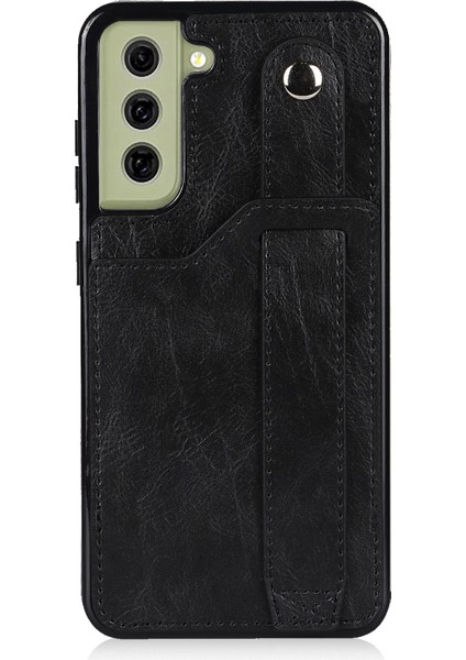 El Kayışı Kickstand Rfıd Engelleme Fonksiyonu Samsung Galaxy S21 Fe 5G/S21 Fan Edition-Black Için Kart Yuvası ile Anti Drop Pu Deri Kaplamalı Tpu Telefon Kılıfı (Yurt Dışından)