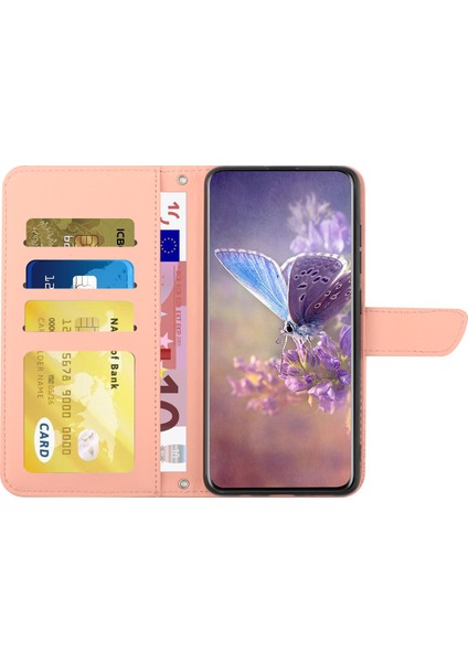 Samsung Galaxy A02 (Ab Versiyonu) Cilt-Dokunma Hissi Cüzdan Telefon Kapağı Parmak Önleyici Pu Deri Cep Telefonu Çantası Kelebek Çiçek Deseni Basılmış Flip Kabuk-Pembe (Yurt Dışından)