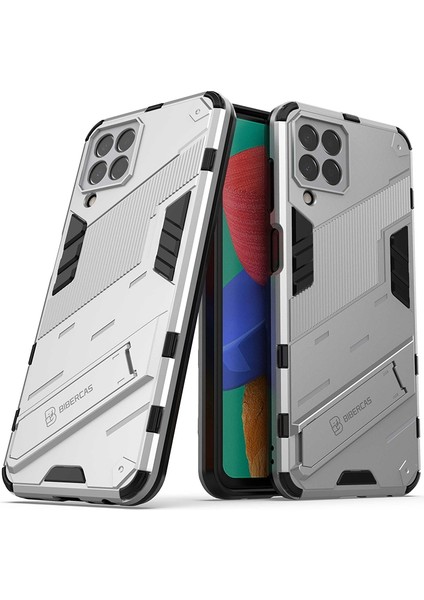 Samsung Galaxy M33 5g (Hindistan Versiyonu) Damla Geçirmez Koruma Zırhı Kabuğu Sert Pc Soft Tpu Cep Telefonu Kickstand-White ile (Yurt Dışından)