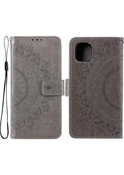 Basılı Totem Mandala Çiçek Folio Flip Cüzdan Pu Deri Standı Samsung Galaxy A03 (166.5 x 75.98 x 9.14MM) Için Kayışlı Koruyucu Telefon Kasası -Grey (Yurt Dışından)