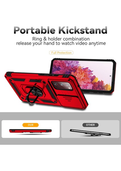 Samsung Galaxy S20 Fe 2022/S20 Fe 4g/fe 5G/S20 Lite Slayt Kamera Koruyucusu Pc+Tpu Kasa Düşük Düzenli Kıckstand Telefon Kırmızısı (Yurt Dışından) fiyatları