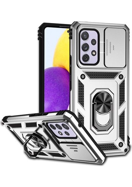 Samsung Galaxy A53 Için 5g Slayt Kamera Koruma Yüzüğü Kickstand Pc+Tpu Telefon Kapak Silver (Yurt Dışından)