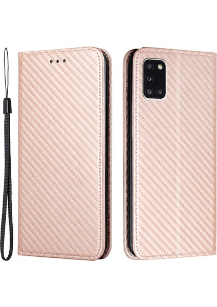 Karbon Fiber Doku Otomatik Emici Deri Telefon Standı Samsung Galaxy A31 4g-Ros (Yurt Dışından)
