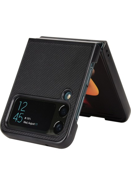 Samsung Galaxy Z Flip3 Için 5g Karbon Fiber Doku Pu Deri Kaplamalı Pc Şok Geçirmez Anti-Fall Anti-Fall Telefon Kılıfı Kapak Black (Yurt Dışından)
