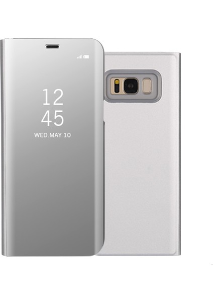 Samsung Galaxy S8 Için Plus G955 Kaplamalı Ayna Yüzey Görünümü Deri Stand Mobil Kılıf Akıllı Cep Telefonu Aksine Silver (Yurt Dışından)