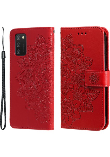 Flip Case Baskılı Çiçek Deseni Tpu+Pu Deri Stand Cüzdan Kapağı Samsung Galaxy A03'LER (164.2 x 75.9 x 9.1mm) -Red Için (Yurt Dışından)
