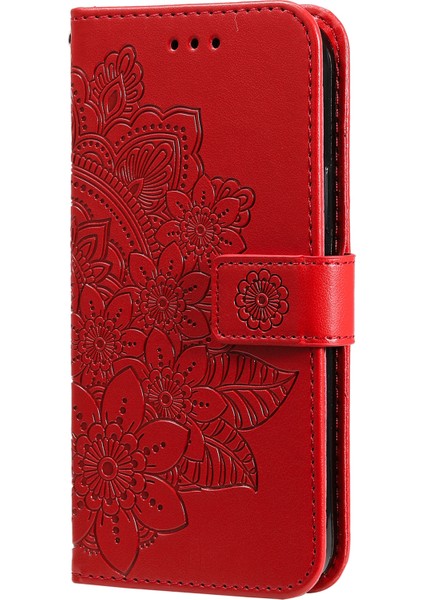 Flip Case Baskılı Çiçek Deseni Tpu+Pu Deri Stand Cüzdan Kapağı Samsung Galaxy A03'LER (164.2 x 75.9 x 9.1mm) -Red Için (Yurt Dışından)