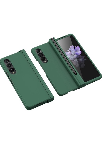 Seashell Digital Samsung Galaxy Z Fold4 Için 5g Pen Yuvası Yan Menteşe Katlanır Telefon Kılıfı Kalu Sert Pc Kapağı Temperli Cam Ekran Koruyucu-Midnight Green (Yurt Dışından)