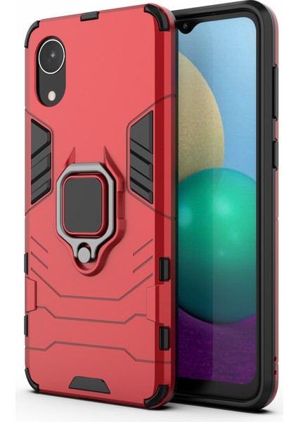 Samsung Galaxy A03 Çekirdek-Kırmızı Için Halka Kickstand Anti-Cratch Sert Pc Yumuşak Tpu Şok Emici Telefon Kasası (Yurt Dışından)