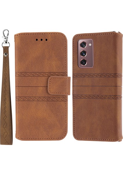 Samsung Galaxy Z Fold2 5g Pratik Cüzdan Kart Yuvaları Telefon Flip Case Baskılı Desen Anti-Çizelge Şık Pu Deri+Tpu Telefon Kapağı Stand-Brown (Yurt Dışından)