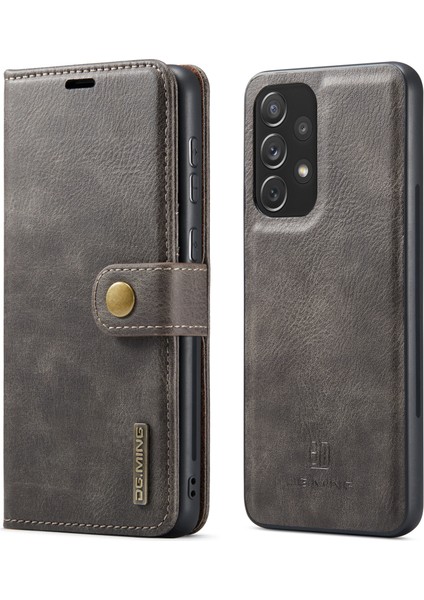 Samsung Galaxy A73 5g-Grey Için Bölünmüş Deri Cüzdan Folio Folyo Flip Manyetik Çıkarılabilir Stand Kapağı (Yurt Dışından)