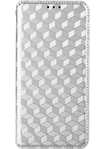 Samsung Galaxy S21 Fe 5g-Sılver Için 3D Rhombus Katlanabilir Stand Deri Kılıf Folio Flip Cüzdan Telefon Kılıfı (Yurt Dışından)
