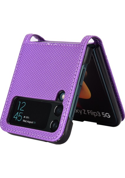 Samsung Galaxy Z Flip4 Için 5g Şok Geçirmez Telefon Kasası Elmas Doku Pu Derisi+Tpu Stand-Morle ile Kapak (Yurt Dışından)