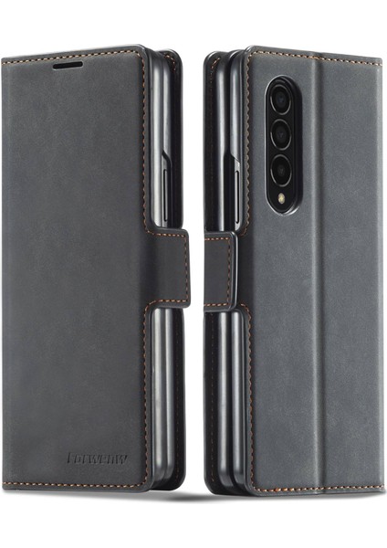 Samsung Galaxy Z Fold3 Için 5g Fantasy Serisi Skin-Touch Pu Deri Iyi Korumalı Kapak Anti-Drop Cep Telefonu Stand Cüzdan Case-Black (Yurt Dışından)
