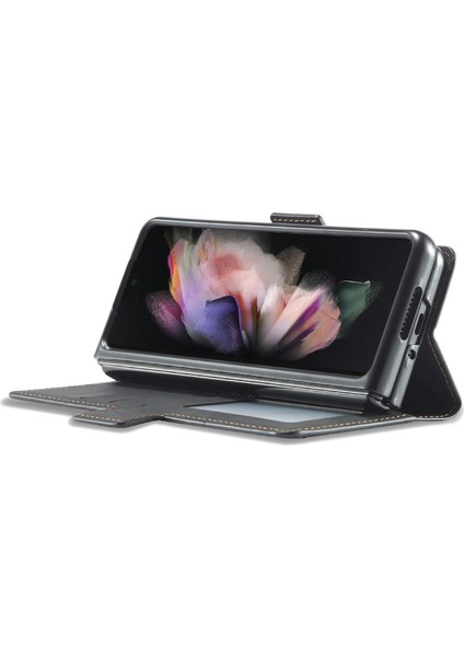 Samsung Galaxy Z Fold3 Için 5g Fantasy Serisi Skin-Touch Pu Deri Iyi Korumalı Kapak Anti-Drop Cep Telefonu Stand Cüzdan Case-Black (Yurt Dışından)
