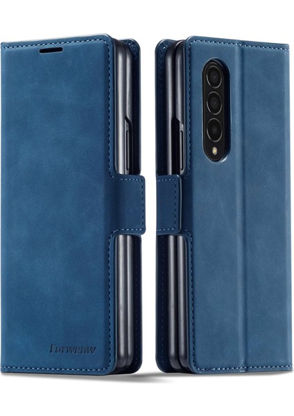 Samsung Galaxy Z Fold3 Için 5g Fantasy Serisi Skin-Touch Pu Deri Iyi Korumalı Kapak Anti-Drop Cep Telefonu Stand Cüzdan Kılıf Mavisi (Yurt Dışından)