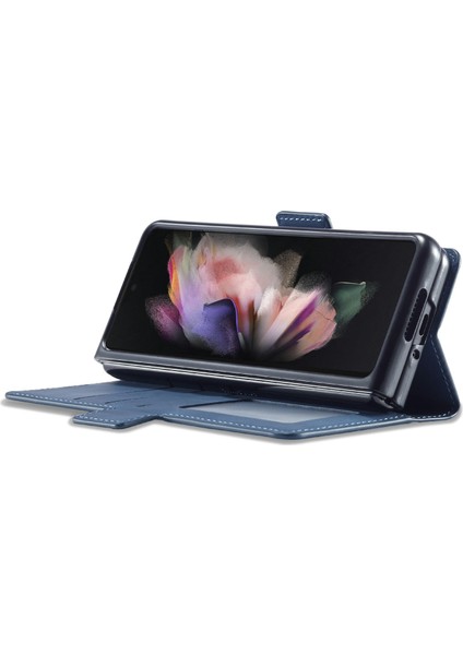 Samsung Galaxy Z Fold3 Için 5g Fantasy Serisi Skin-Touch Pu Deri Iyi Korumalı Kapak Anti-Drop Cep Telefonu Stand Cüzdan Kılıf Mavisi (Yurt Dışından)