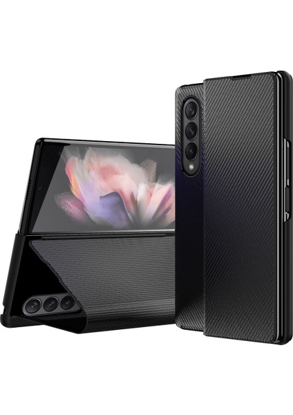 Kevlar Doku Fingerprint Önleme Manyetik Emilim Pu Deri+Pc Telefon Kapak Kılıfı Samsung Galaxy Z Fold3 5g-Black (Yurt Dışından)