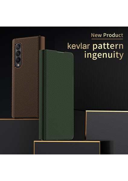 Kevlar Doku Fingerprint Önleme Manyetik Emilim Pu Deri+Pc Telefon Kapak Kılıfı Samsung Galaxy Z Fold3 5g-Black (Yurt Dışından)