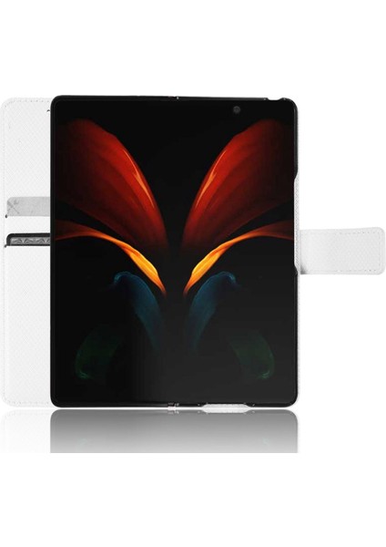 Samsung Galaxy Z Fold2 5g Için Elmas Doku Stand Kılıfı, Cüzdan Stili Pu Deri Tpu Telefon Kapak-Beyaz (Yurt Dışından)