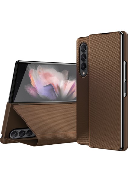Kevlar Doku Parmak Anti-Fingerprint Manyetik Absorpsiyon Pu Deri+Samsung Galaxy Z Fold3 5g-Brown Için Pc Telefon Kapak Kılıfı (Yurt Dışından)