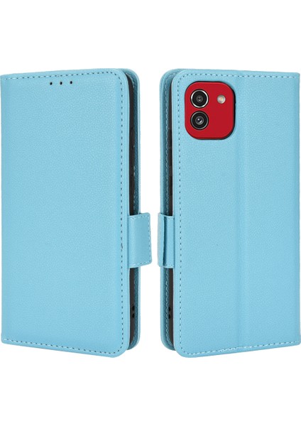 Samsung Galaxy A03 Için (164.2 x 75.9 x 9.1mm) Litchi Doku Pu Deri Deri Flip Folio Cüzdan Kılıf Stand Stand Özellik Manyetik Kıta Dayanıklı Şok Geçirmez Kapak Baby Blue (Yurt Dışından)