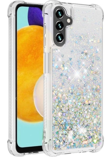 Quicksand Akan Hareketli Parıltı Esnek Tpu Samsung Galaxy A13 5G/A04S 4g (164.7 x 76.7 x 9.1 Mm) Için Şok Geçirmez Sevimli Telefon Kasası -Silver Kalpler (Yurt Dışından)