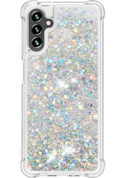 Quicksand Akan Hareketli Parıltı Esnek Tpu Samsung Galaxy A13 5G/A04S 4g (164.7 x 76.7 x 9.1 Mm) Için Şok Geçirmez Sevimli Telefon Kasası -Silver Kalpler (Yurt Dışından)