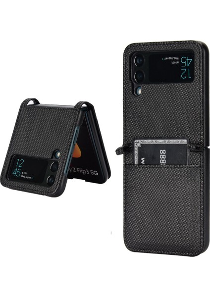 Samsung Galaxy Z Flip4 Için 5g Şok Geçirmez Telefon Kasası Elmas Doku Pu Deri+Tpu Stand-Black ile Kapak (Yurt Dışından)