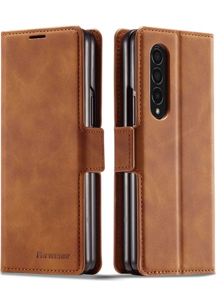 Samsung Galaxy Z Fold3 Için 5g Fantasy Serisi Skin-Touch Pu Deri Iyi Korumalı Kapak Anti-Drop Cep Telefonu Stand Cüzdan Case-Brown (Yurt Dışından)
