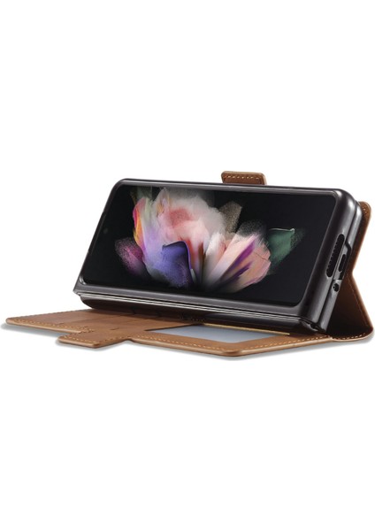 Samsung Galaxy Z Fold3 Için 5g Fantasy Serisi Skin-Touch Pu Deri Iyi Korumalı Kapak Anti-Drop Cep Telefonu Stand Cüzdan Case-Brown (Yurt Dışından)