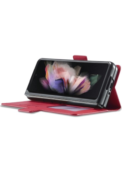 Samsung Galaxy Z Fold3 Için 5g Serisi Skin-Touch Pu Deri Iyi Korumalı Kapak Anti-Drop Cep Telefonu Stand Cüzdan Case-Red (Yurt Dışından)