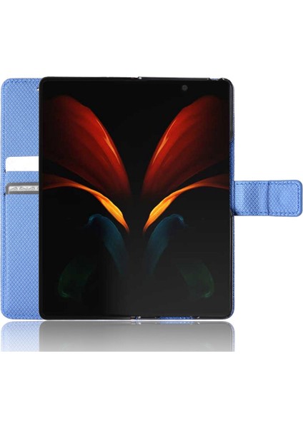 Samsung Galaxy Z Fold2 5g Için Elmas Doku Stand Kılıfı, Cüzdan Stili Pu Deri Tpu Telefon Kapak-Mavisi (Yurt Dışından)