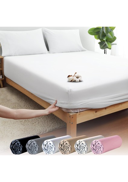 Beyaz Pamuklu Ranforce Tek Kişilik Lastikli Çarşaf + 1 Yastık Kılıfı 90 x 200