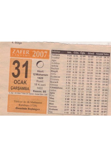 Gökçe Koleksiyon 31  Ocak 2007  Takvim Yaprağı  5118