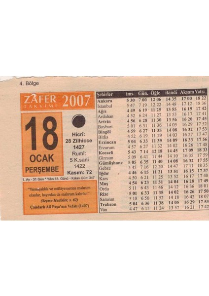 Gökçe Koleksiyon 18  Ocak 2007  Takvim Yaprağı  5105