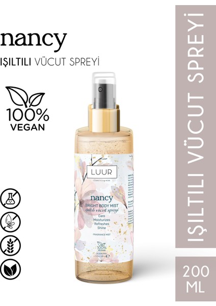 Nancy Vücut Spreyi Simli, Işıltılı Uzun Süre Kalıcı Koku, Nemlendiricili 200 ml
