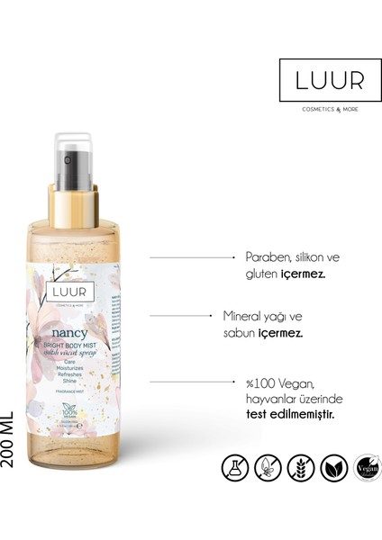 Nancy Vücut Spreyi Simli, Işıltılı Uzun Süre Kalıcı Koku, Nemlendiricili 200 ml fiyatları