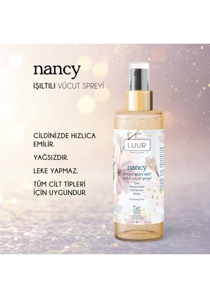 Nancy Vücut Spreyi Simli, Işıltılı Uzun Süre Kalıcı Koku, Nemlendiricili 200 ml fırsatları