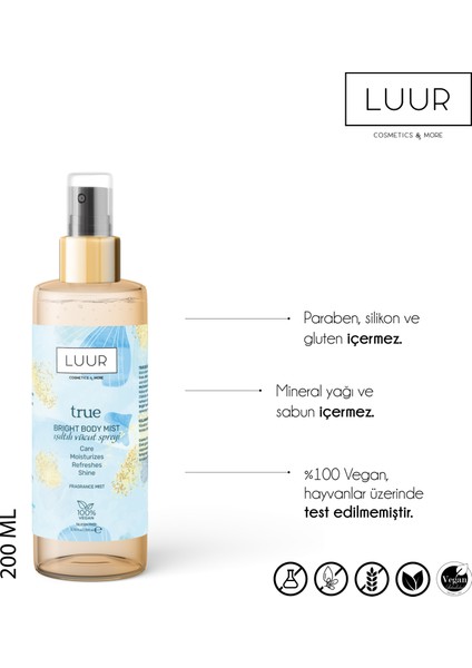 True Vücut Spreyi Simli, Işıltılı Uzun Süre Kalıcı Koku, Nemlendiricili 200 ml